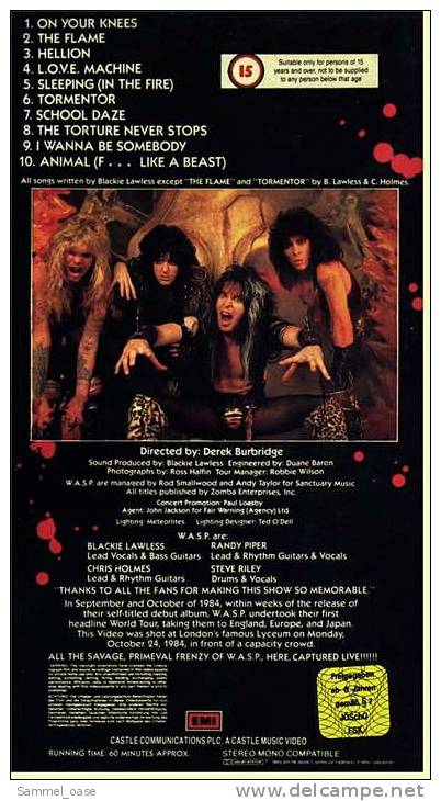 VHS Musikvideo Heavy Metal  -   W.A.S.P. Live At The Lyceum , London  -  Von EMI 1985 - Concert & Music