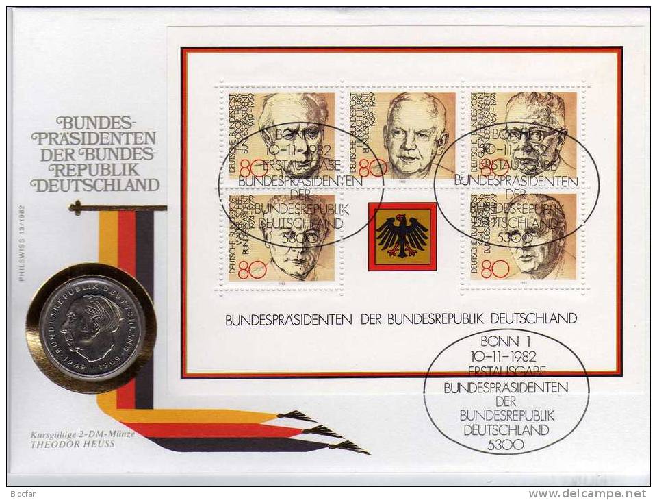 Numisbrief Demokratie 1982 Numisletter Bundesbank 2DM Plus BRD Block 18 FDC 20€ Porträt Präsident Heuss Cover Of Germany - 2 Marcos