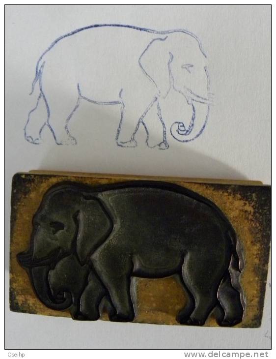 Ancien Tampon Scolaire Bois ELEPHANT - Animal Ecole Rubber Stamp - Scrapbooking