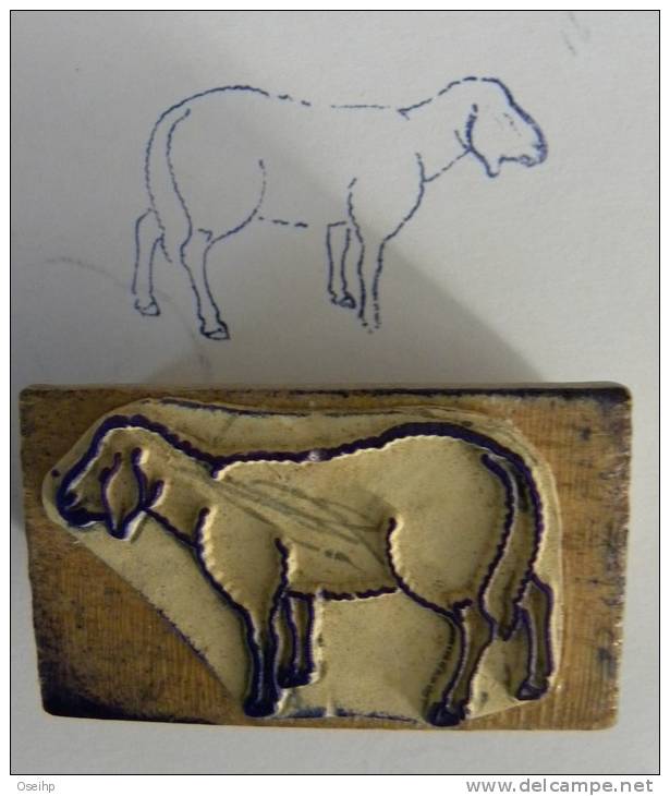 Ancien Tampon Scolaire Bois MOUTON - Animal Ecole Rubber Stamp Ship - Scrapbooking