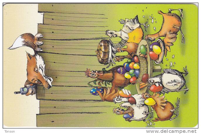 Bulgaria, Mobika, P-193, Cartoons 3, Easter Eggs, Hens And A Fox, 2 Scans - Bulgarien