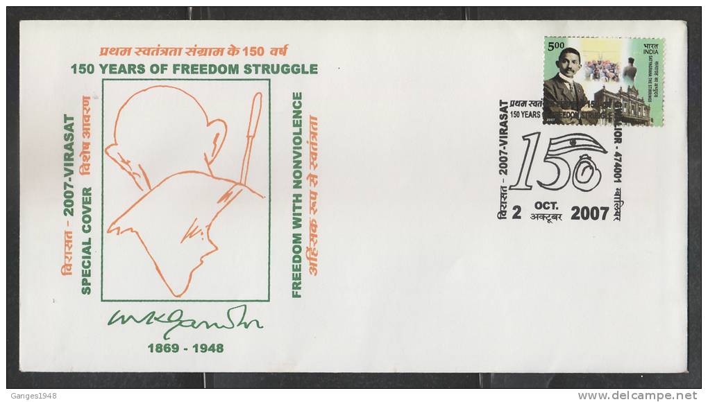 INDIA  2007  Freedom With Non Violence Mahatma Gandhi  Special Cover #  45225  Indien Inde - Mahatma Gandhi