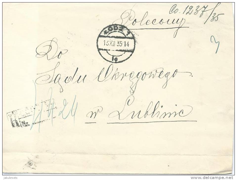 1935.REGISTERED  COVER LODZ--LUBLIN - Lettres & Documents