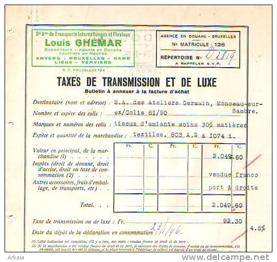 Bruxelles - 1946 - Louis Ghémar -Sté Ame De Transports Internationaux Et Fluviaux - Verkehr & Transport