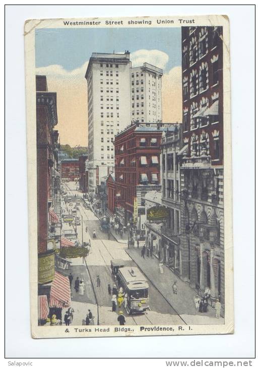 Westminster Street From Union Trust Bldg, Providence, Rhode Island  1921    2 SCANS - Providence