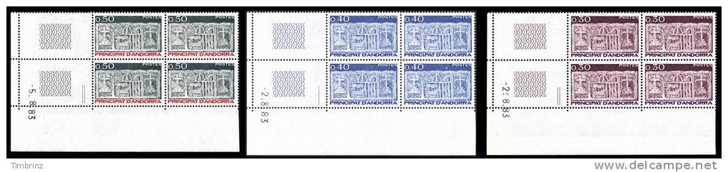 ANDORRE 1983 - Yv. 316 à 324 ** TB Bloc De 4 Coin Daté  Cote= 23,50 EUR - Type Ecu Primitif (9 Valeurs) ..Réf.AND23817 - Unused Stamps