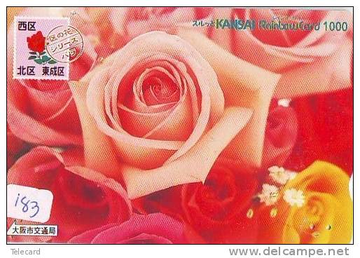 TEMBRE Sur Télécarte Japon * Stamp On Japan Phonecard (183) Briefmarke Auf TELEFONKARTE * ROSE * FLEUR - Briefmarken & Münzen