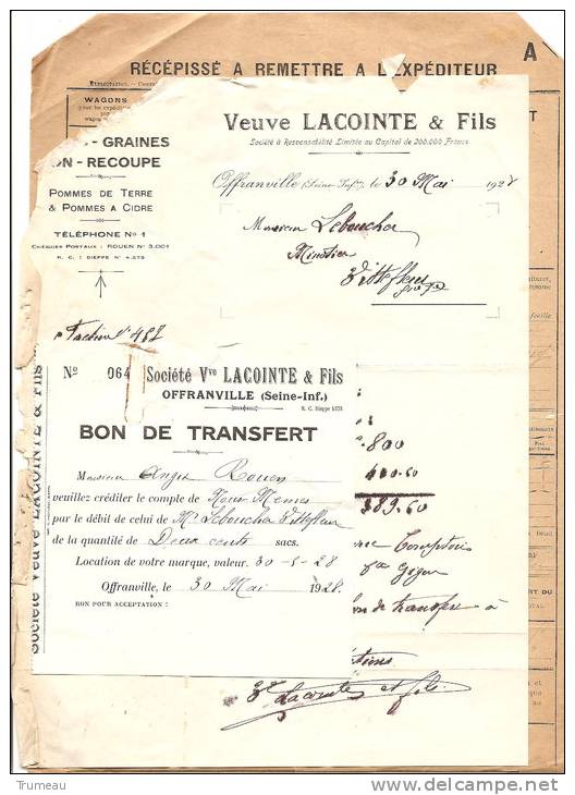 OFFRANVILLE-VEUVE LACOINTE &FILS-GRAINS-1928-3 DOCUMENTS - Agricultura