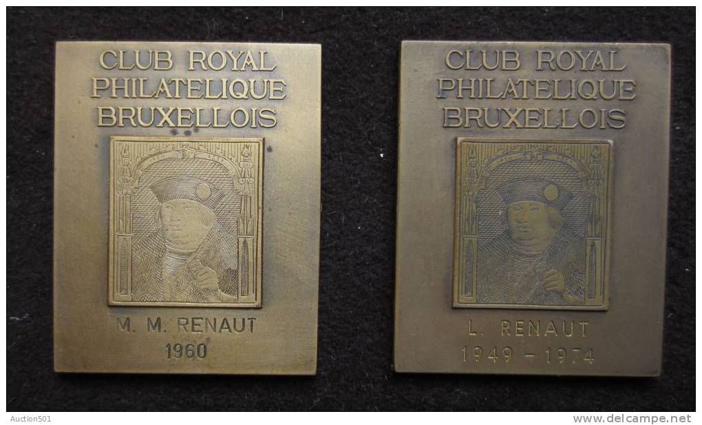 M00949 Club Royal Philatélique Bruxellois 1960 Et 1974, Un Timbre En Taille Douce (128 G. Les 2) - Professionnels / De Société