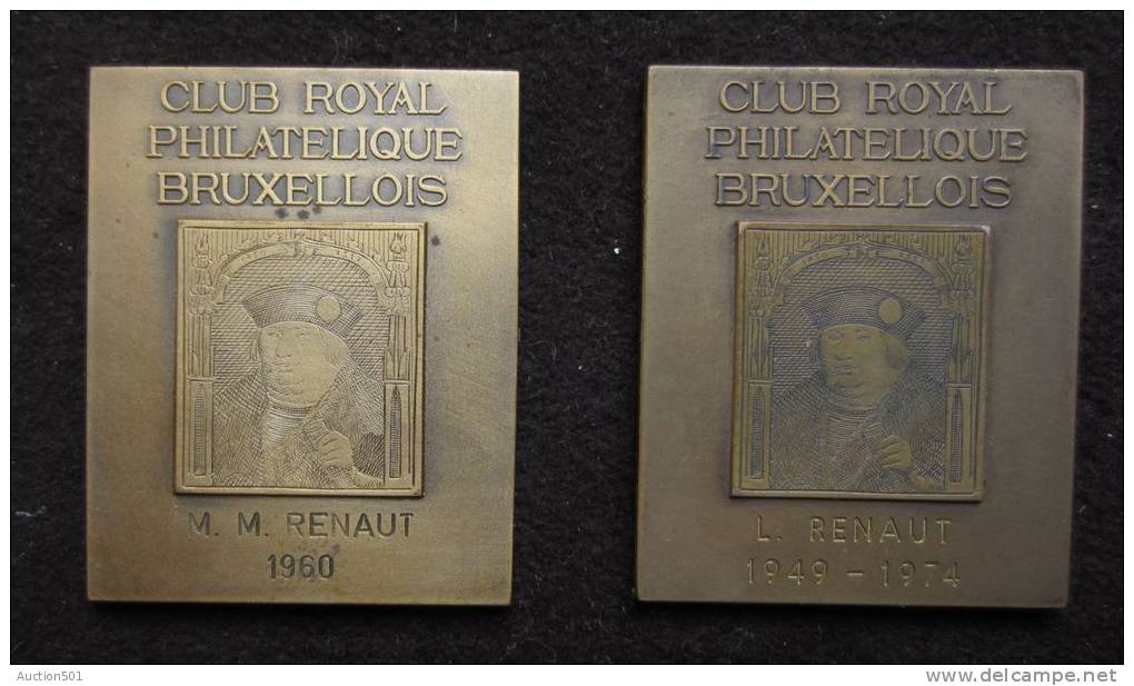 M00949 Club Royal Philatélique Bruxellois 1960 Et 1974, Un Timbre En Taille Douce (128 G. Les 2) - Firma's