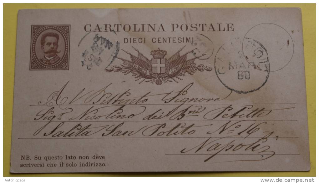 ITALIA 1880 - CARTOLINA POSTALE CENTESIMI 10 VIAGGIATA - Entiers Postaux