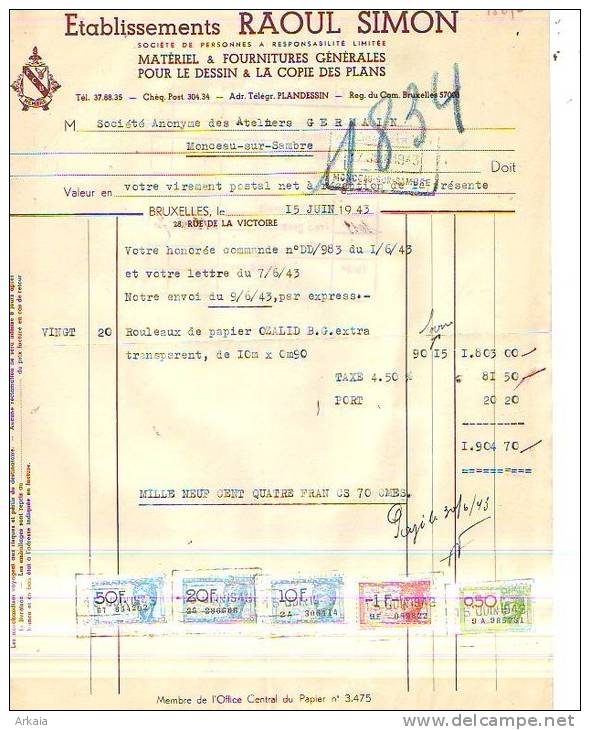 Bruxelles - 1943 - Etablissements Raoul Simon - Matériel & Fournitures Générales Pour Le - Printing & Stationeries