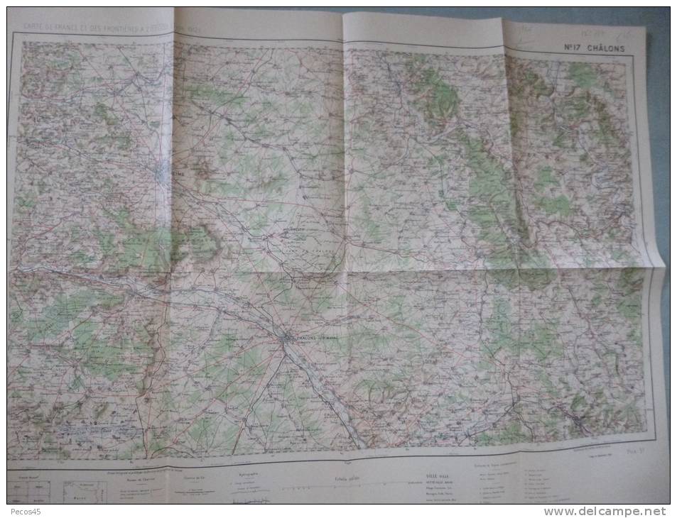 Carte I.G.N. N° 17 : Châlons / Reims - 1/200 000ème 1932. - Topographische Karten