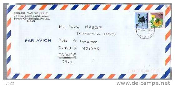 Lettre Cover Par Avion Via Air Mail Du Japon Japan Nippon Pour La France - CAD 1-12-1987 Ou 97 ? / 2 Tp Fleur & Oiseau - Storia Postale