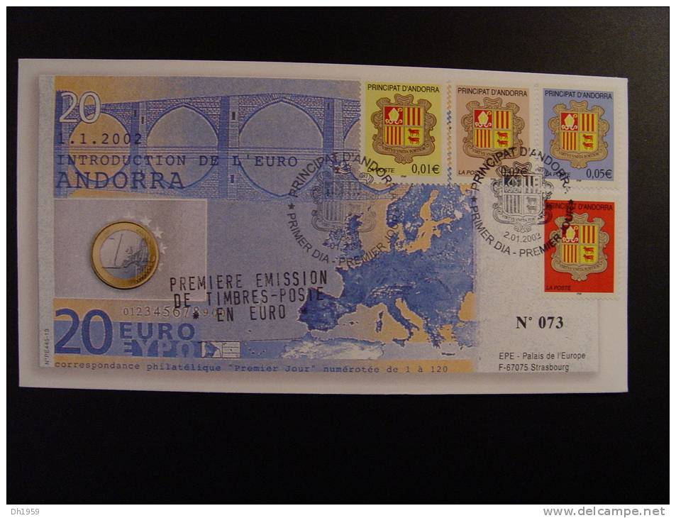 ANDORRE ESPAGNOLE PRINCIPAT D'ANDORRA INTRODUCTION EURO COUNCIL CONSEIL EUROPE LIMITED EDITION 120 EX.ROD - Covers & Documents