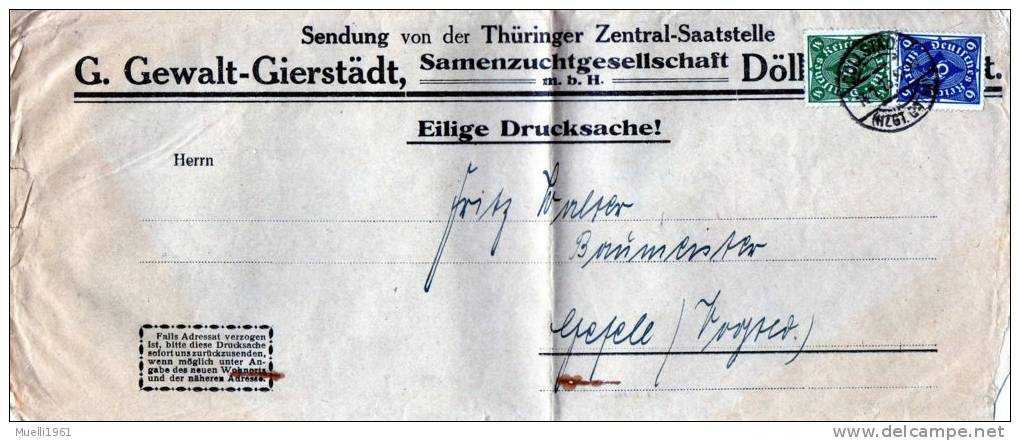 Großer Brief, Thüringer Zentral-Saatstelle Nach Gefell, 1923 - Andere & Zonder Classificatie