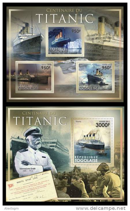 TOGO 2011 MNH** - Centenary Of The Titanic, M/S + S/S - Mi 4245-7 + 4248 - Barche