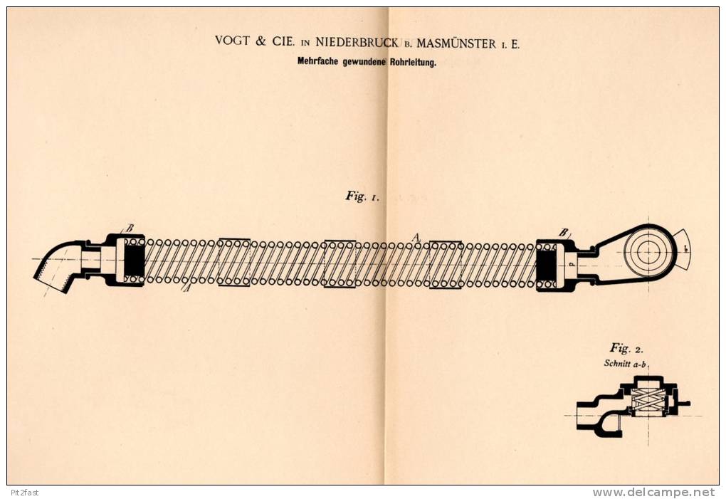 Original Patentschrift - Vogt & Cie In Niederbruck B. Masmünster I.E., 1895 , Leitung Für Dampf , Gas , Masevaux !!! - Documentos Históricos