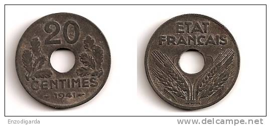 20 Centimes - Etat Français - Zinc - ETAT TTB - 1941 - G 321 - F 153-2 - 20 Centimes