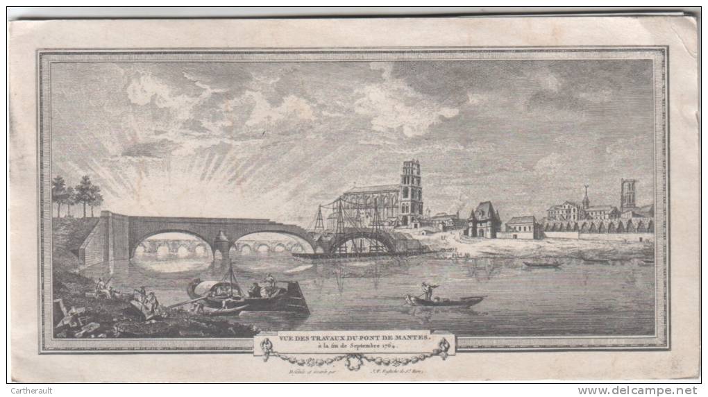 Carte De Voeux Non Circulé " Vue Des Travaux Du Pont De Mantes" Format  20x10,5 - Illust. JF Eustache De Saint Fare - New Year