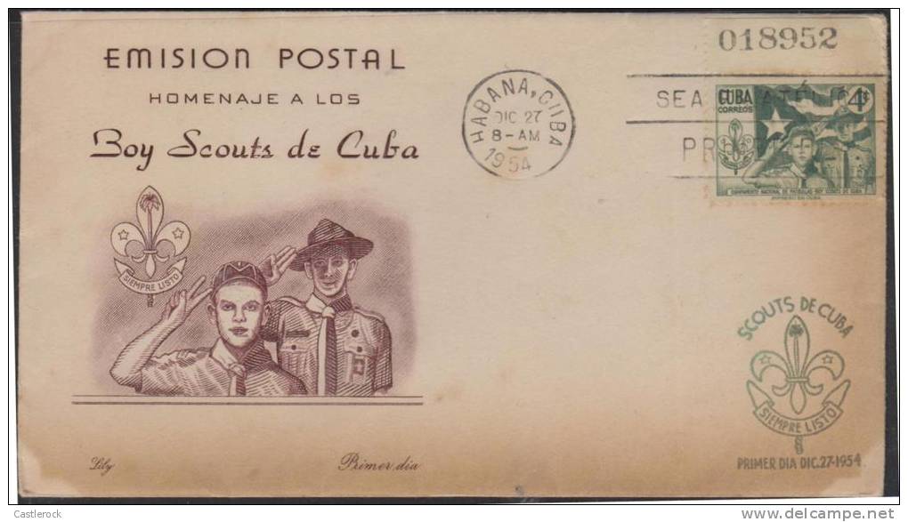 O) 1954 CUBA, TRIBUTE TO THE BOY SCOUTS OF CUBA-CAMP, FDC.- 15.99- 22298- WWW.CASTLEROCKSTAMPS.COM - FDC