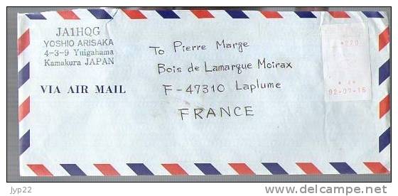 Lettre Cover Par Avion Via Air Mail Du Japon Japan Nippon Pour La France - CAD 15-07-1992 / étiquette Peu Lisible - Brieven En Documenten