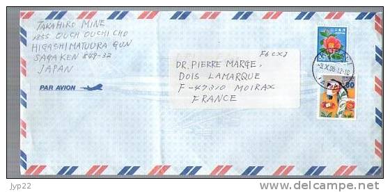 Lettre Cover Par Avion Via Air Mail Du Japon Japan Nippon Pour La France - CAD 3-10-1996 / 2 Tp Fleur & Cheval - Storia Postale