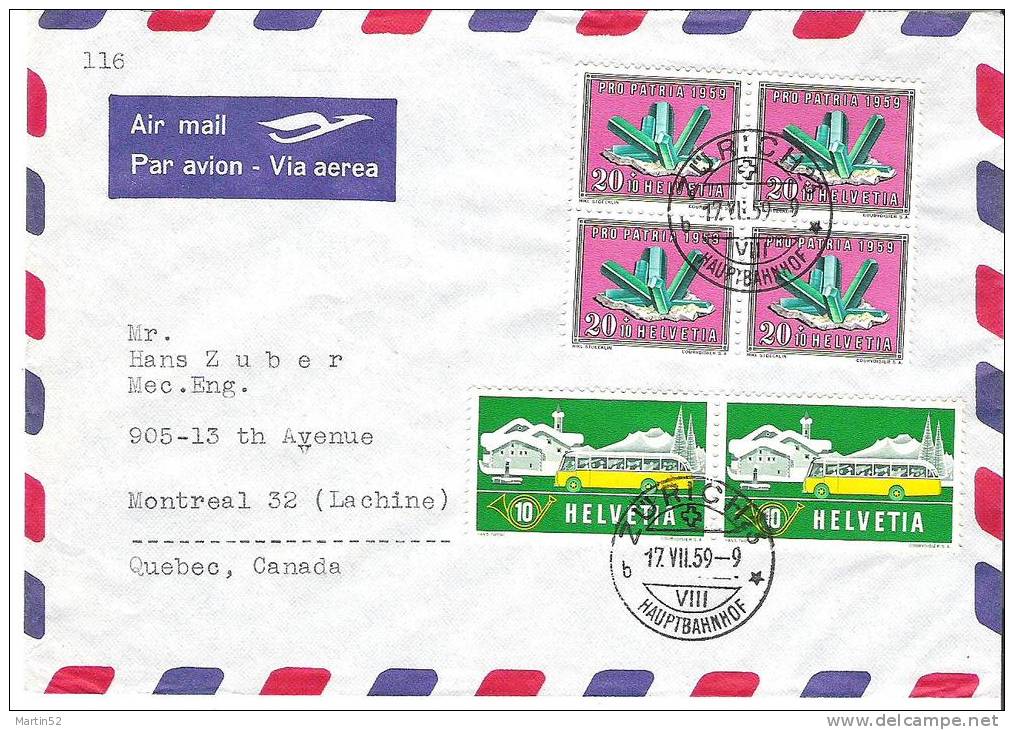 Schweiz Suisse 1959: Flugbrief Von ZÜRICH 17.VII.59 Nach Montreal (Canada) Zumstein CHF 22.00 Für Lose O Marken - Andere & Zonder Classificatie