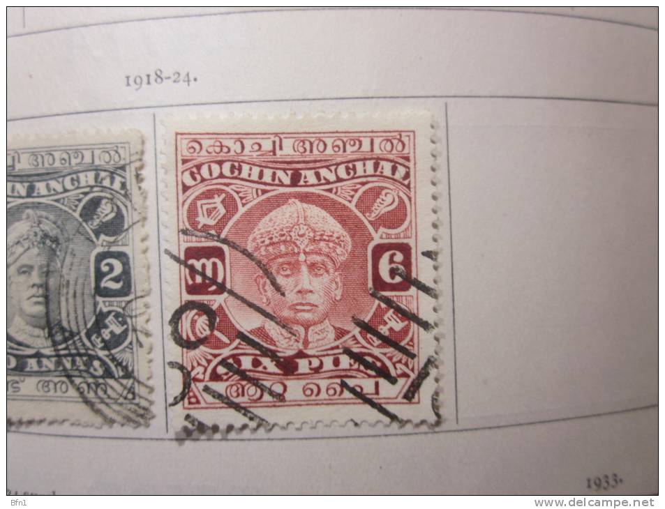 COLLECTION TIMBRES  INDE ANGLAISE COCHIN  DEBUT 1918 OBLITERES  AVEC CHARNIERES - Cochin