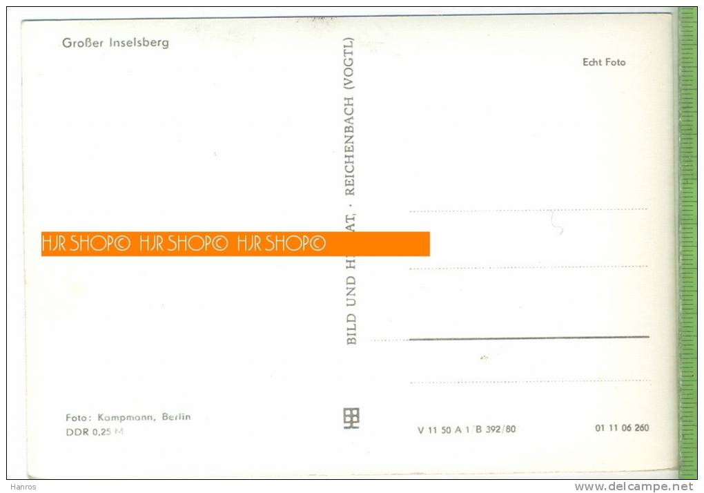 Großer Inselsberg Um 1970/1980,  Verlag: Bild Und Heimat-Reichenbach. POSTKARTE, Unbenutzte Karte - Schmalkalden