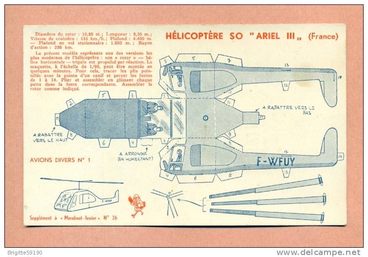 PLANCHE DE MONTAGE A DECOUPER -  MARABOUT JUNIOR  - AVIATION / HELICOPTERE  SO  ARIEL  III  - - Autres & Non Classés