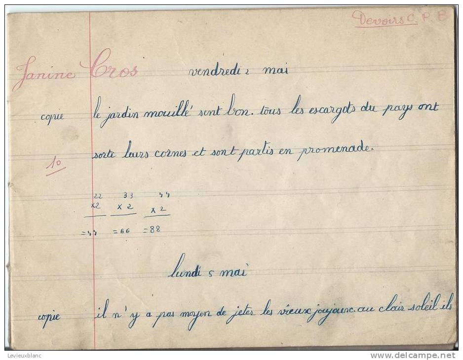 Ecole Primaire Communale/Ville De Paris/ Cahier De Devoirs CPB/ Laroche-joubert/ Angouléme/vers 1920-30    CAH27 - Diploma & School Reports