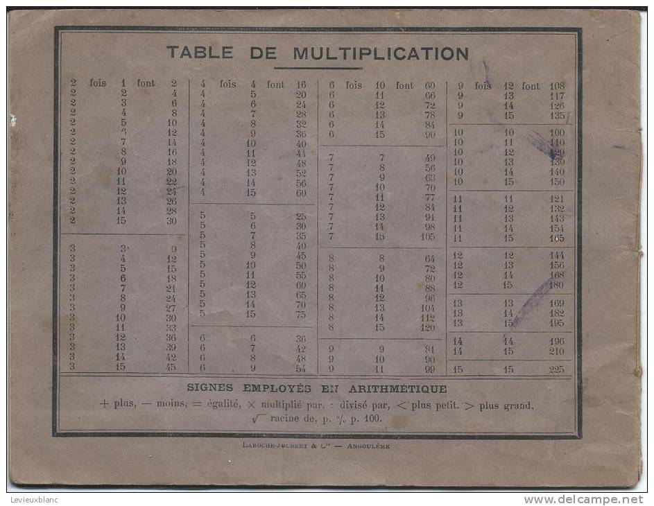 Ecole Primaire Communale/Ville De Paris/ Cahier De Devoirs CPB/ Laroche-joubert/ Angouléme/vers 1920-30    CAH27 - Diplome Und Schulzeugnisse