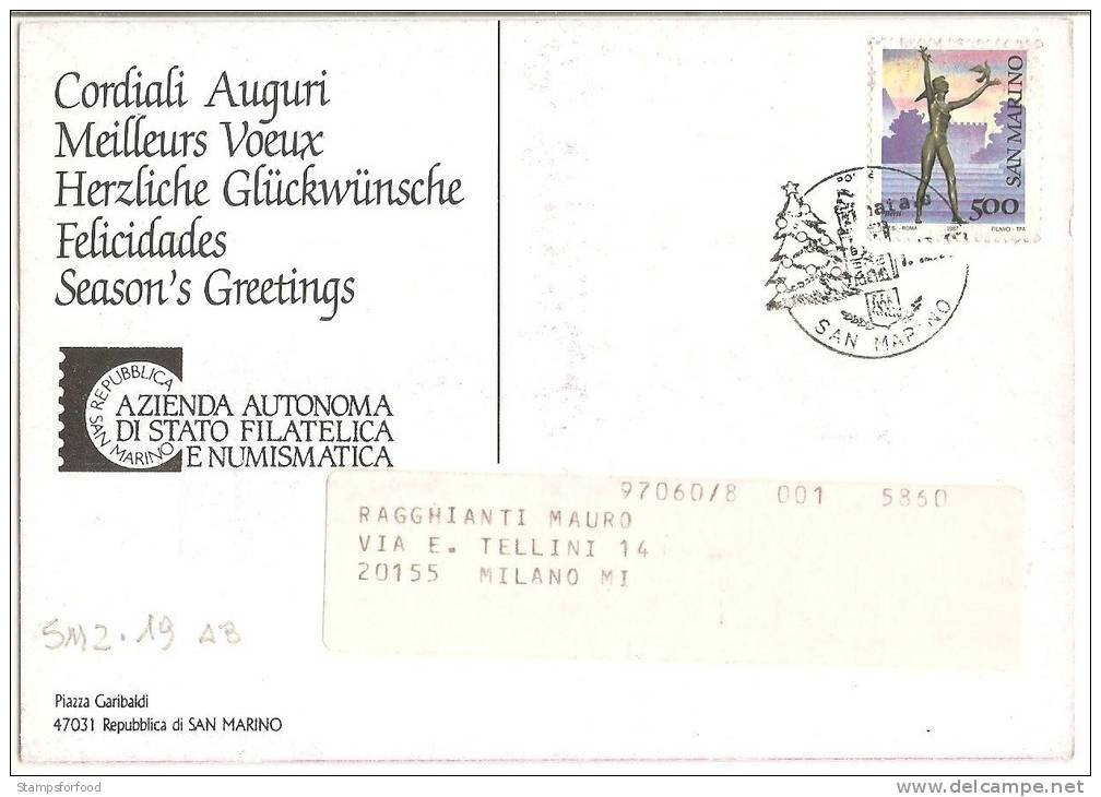 SAN MARINO, 1987, Cartolina D'auguri Azienda Filatelice Di San Marino - Brieven En Documenten