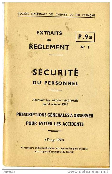 EXTRAITS DU REGLEMENT N 1   -  SECURITE DU PERSONNEL  -  1950 - Railway & Tramway