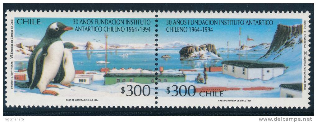 CHILE 1994 ANTARTICA PENGUINS - Chilean Antarctic Institute 1964-94, Set Of 2v ** - Estaciones Científicas