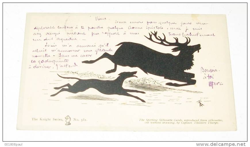 Carte Postale Silhouette - Chasse - Chien - Cerf - Silhouettes