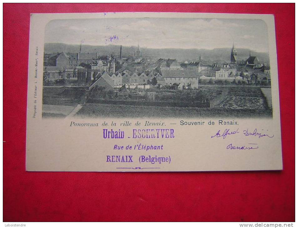 RARE CPA  DOS SIMPLE  BELGIQUE SOUVENIR DE RENAIX  PANORAMA DE LA  VILLE DE RENAIX NON VOYAGEE  CACHET URBAIN ESCHRYVER - Renaix - Ronse