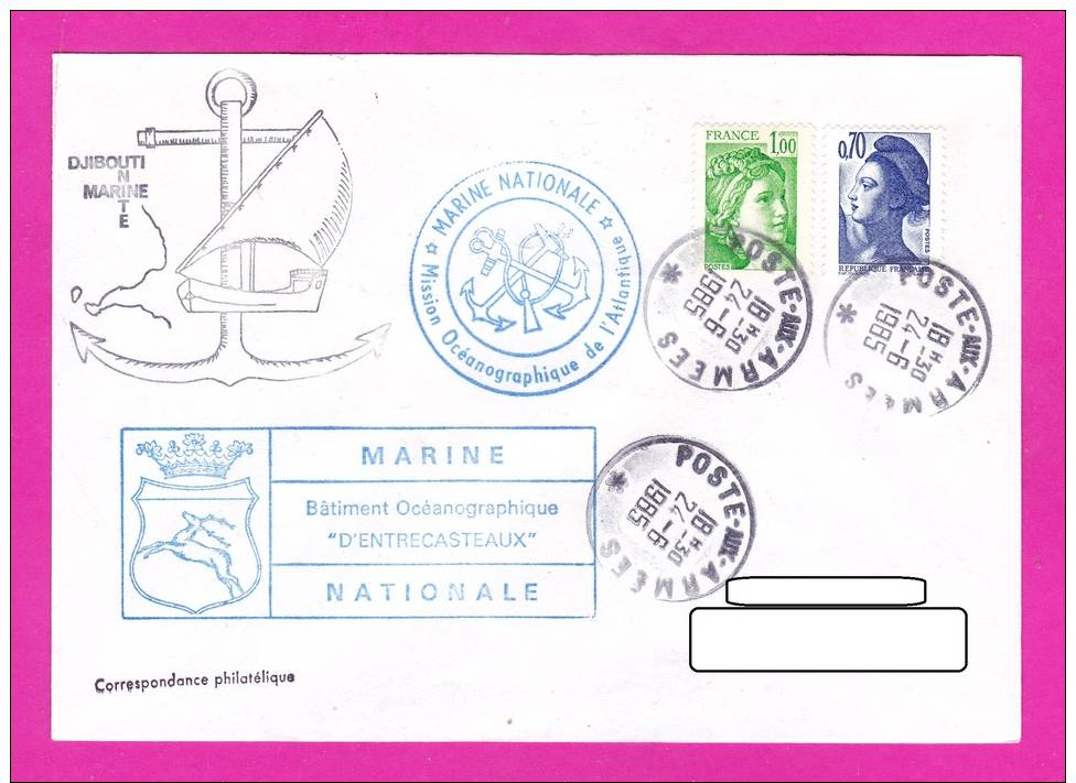 Marine Nation. Mission Océonographique De L'Atlantique  Bâtiment Océanographique 'D'ENTRECASTEAUX" POSTE Aux ARMÉES 1985 - 1961-....