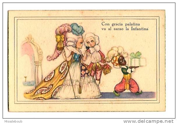 Ilustración - Rimas - Crinolina,baile, Carta Ilustrada Antigua  - Con Gracia Palatina    Va Al Sarao La Infantina - - 1900-1949