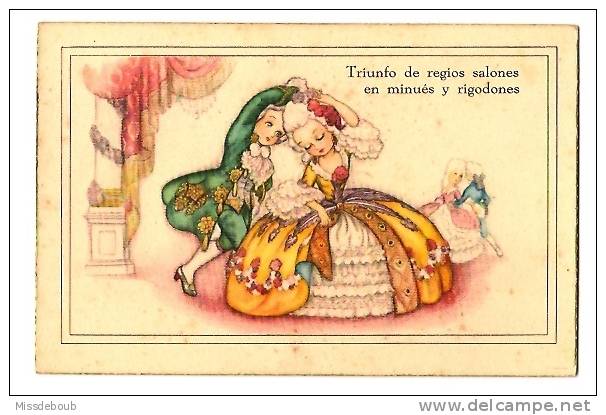 Ilustración - Rimas - Crinolina,baile Minués Y Rigodones, Carta Ilustrada Antigua  - Triunfo De Regios Salones - 1900-1949