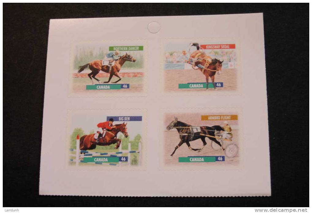 Canada 1795-98 Block Of Four Horses Northern Dancer Bucking Horse Big Ben Show Horse Harness Race Horse Self Adhes A04s - Blocks & Sheetlets