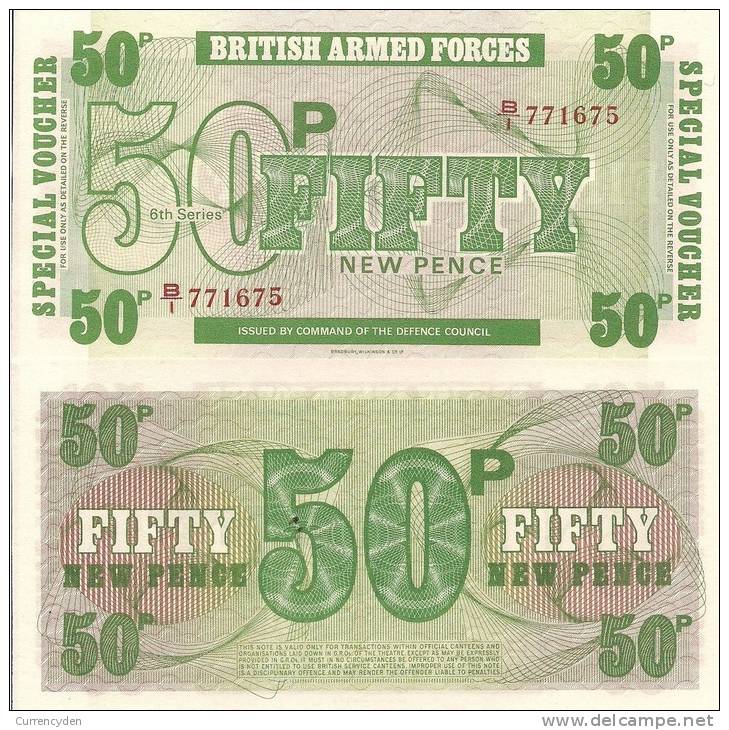 Gr. Britain P M49, 50 Pence, 1972 6th Series, Bradbury Wilkinson Printer - Fuerzas Armadas Británicas & Recibos Especiales