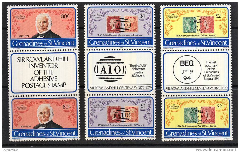 A5130 GRENADINES OF ST VINCENT 1979, SG 152-4, Rowland Hill Centenary, 2 Stamps Plus Vignette From Sheetlets MNH - St.Vincent & Grenadines