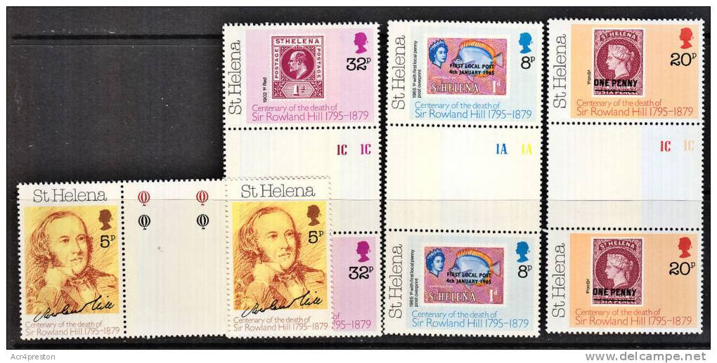 B0141 SAINT HELENA 1979, SG 351-4 Gutter Pairs, Rowland Hill Centenary, MNH - Sainte-Hélène