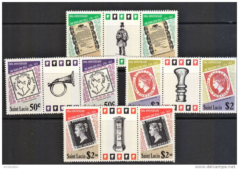B0142 SAINT LUCIA 1979, SG 509-12, Rowland Hill Centenary, 2 Stamps Plus Vignette From Sheetlets P12 MNH - St.Lucie (1979-...)
