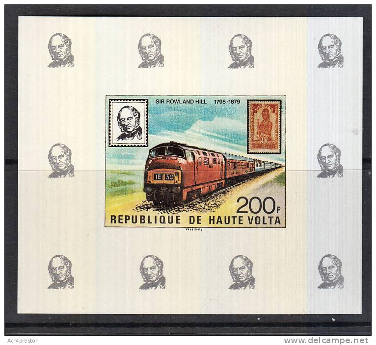 B0145 IVORY COAST 1979, 200F Rowland Hill Centenary IMPERF M-sheet MNH (train, Locomotive) - Upper Volta (1958-1984)