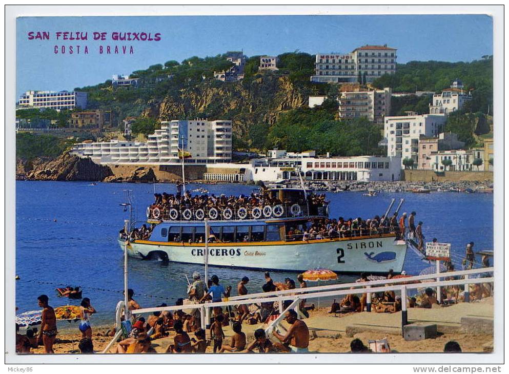 Espagne--SAN FELIU DE GUIXOLS--Plage Et Bateau Typique "Cruceros" (baleine,animée),cpm N°781 éd Catalan Ibarz - Gerona