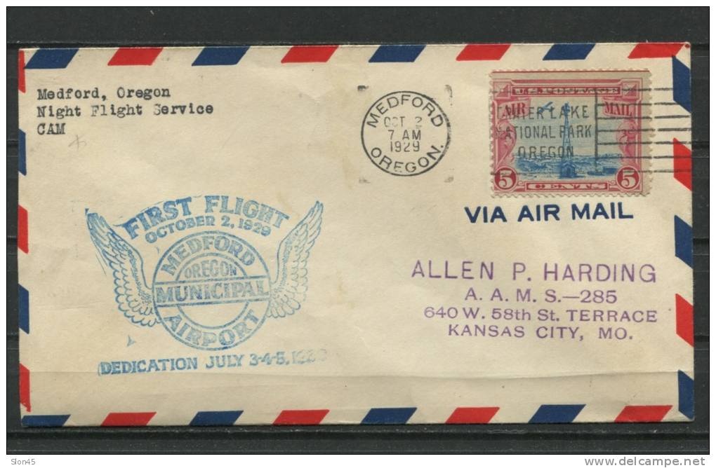 USA 1929 Cover First Flight Oregon Municipal Airport Special Cancel - Marcophilie