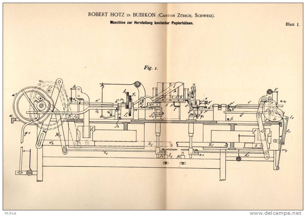 Original Patentschrift - R. Hotz In Bubikon B. Hinwil , 1892 , Maschine Für Konische Papierhülsen , Papier !!! - Machines